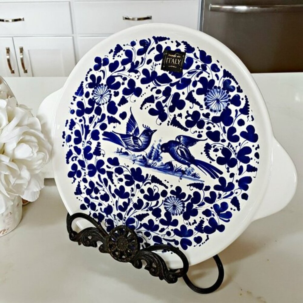 NEW! FLORAL SONG BIRD Italian POTTERY PLATTER NOVA DERUTA